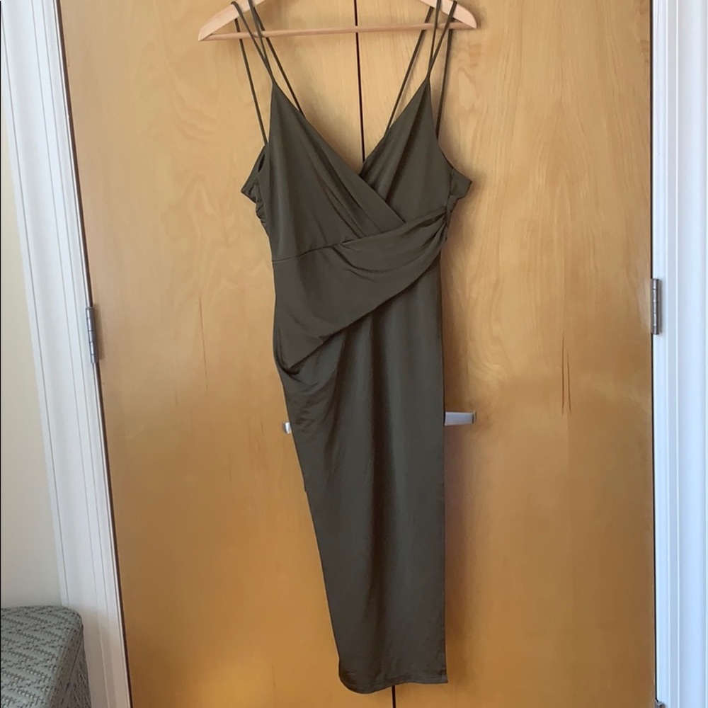 Topshop slinky drape midi green dress